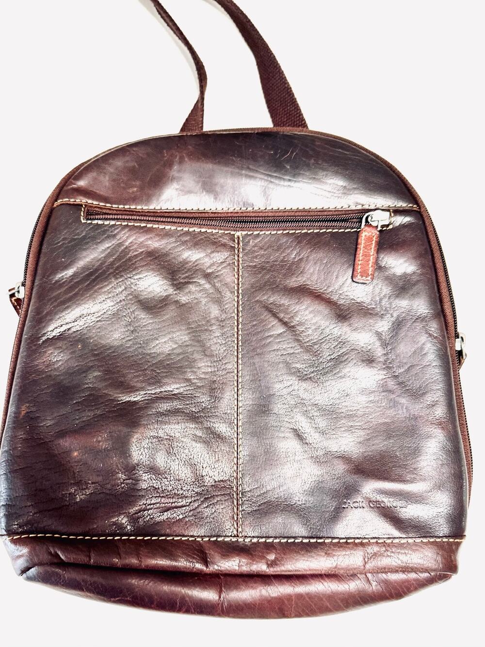 Jack Georges Brown Genuine Leather Backpack Distressed Vintage Style Daypack